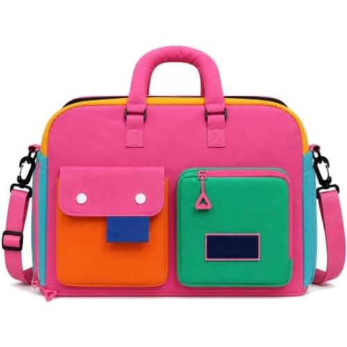 Women Color Block Travel Duffle Bag Large Multi Pockets Nylon Crossbody Purse Gym Hobo Shoulder Tote Handbag (Pink)