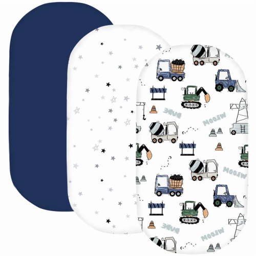 Plushii Bassinet Sheets for Baby Boys Girls 3 Pack, 33" x 18" Soft Bassinet Fitted Sheet, Bedside Sleeper Bassinet Sheets Fit for Oval Rectangle and Hourglass Bassinet Mattress (Truck)