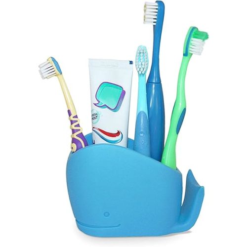 Kids Toothbrush Holder, Cute Whale Toothbrush Holder for Kids, Silicone Animals Toothpaste Holder Organazer for Children Blue