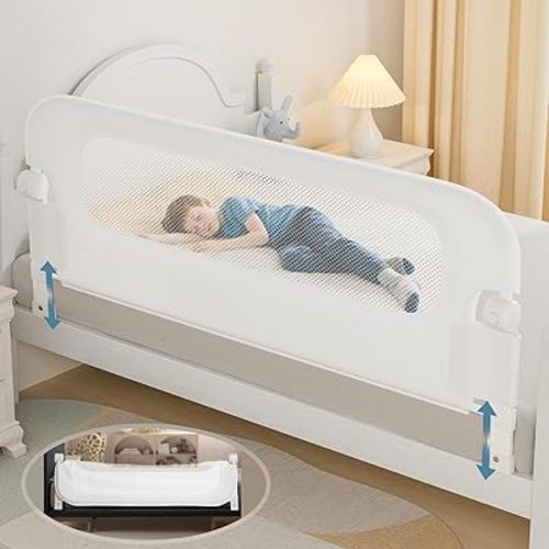 NUTIKAS Baby Bed Rail Guard for Toddlers - 70" Toddler Bed Rails for Twin, Full, Queen, King Bunk Size Bed Swing Down Bedrail Extral Tall Child Safety Side Railing Guards for Kids White