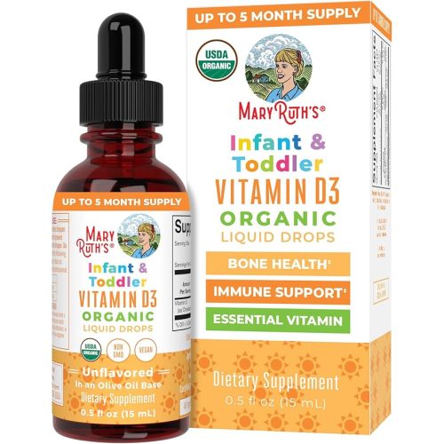 MARYRUTH'S USDA Organic Vitamin D Drops | Vitamin D3 Liquid | Sugar Free | Liquid Vitamin D Drops Immune Support for Infants & Toddlers | VIT D3 | Gluten Free | Non-GMO | 90-150 Servings