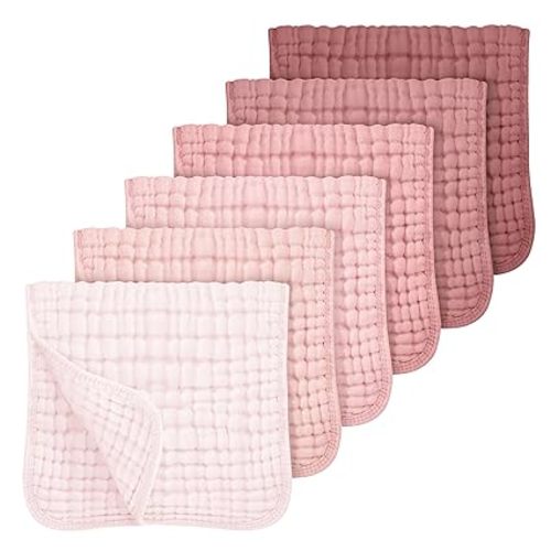 Looxii Muslin Burp Cloths Baby Girl 6 Pack - 20" x 10" - Ultra Soft & Absorbent, 6-Layer 100% Cotton for Spit Up & Drool- Gentle Baby Burping Cloth, Newborn Essentials Shower Gift Girl, Gradient Pink