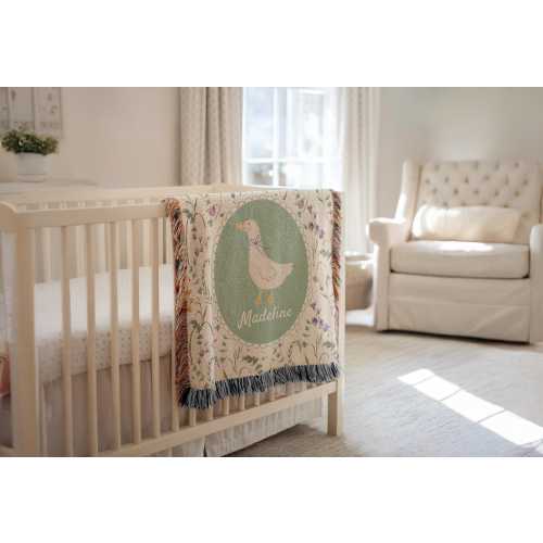 Personalized Floral Goose Baby Blanket Baby Goose Woven Blanket Goose Nursery Decor Custom Baby Blanket Floral Baby Shower Goose Baby Gift