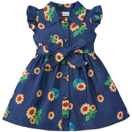 Toddler Baby Girl Clothes Denim Cowgirl Dress Cute Swing Fly Sleeves Jeans Summer Outfits Toddler Beach Sundress