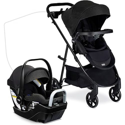 Britax Willow Brook S+ Travel System, Infant Car Seat Stroller Combo with Willow S Infant Car Seat, Alpine Base, and Brook+ Stroller; ClickTight Technology, SafeWash Insert and Cover — Raven Black