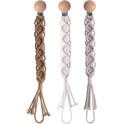 Boho Pacifier Clip for Boys Girls Pacifier Holder Leash Wooden Clips Handmade Braided Cotton Unisex Baby Shower Birthday Gift Christmas Gift