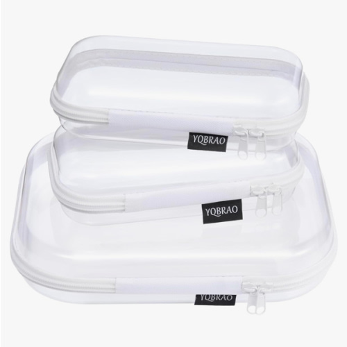 3 Pack Clear Hard Shell Zipper Case - Clear Waterproof Cosmetic Bag with Zipper, Kid's Toy Storage Organizer Bins, Charging Cables, creative journaling, painting brushes, Threads,Sketch Supplies