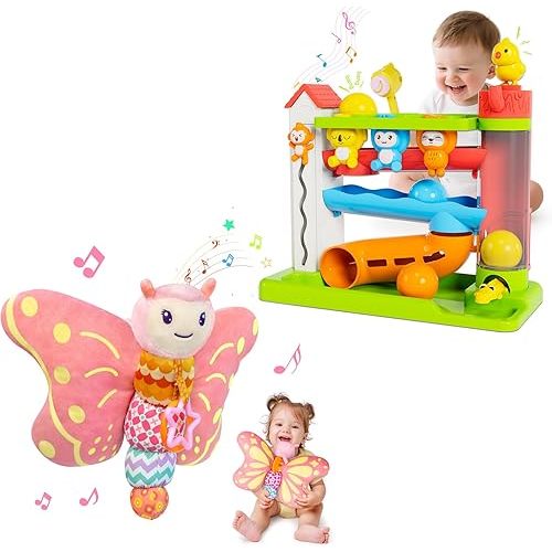VOILBTOY Musical Toy for 0-1-2 Year Old Girls and Boys - Ball Drop Toy & Butterfly Toy