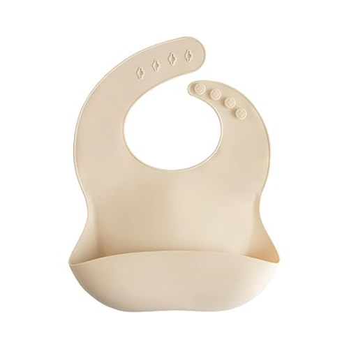 mushie Silicone Baby Bib | Adjustable Fit Waterproof Bibs (Shifting Sand)