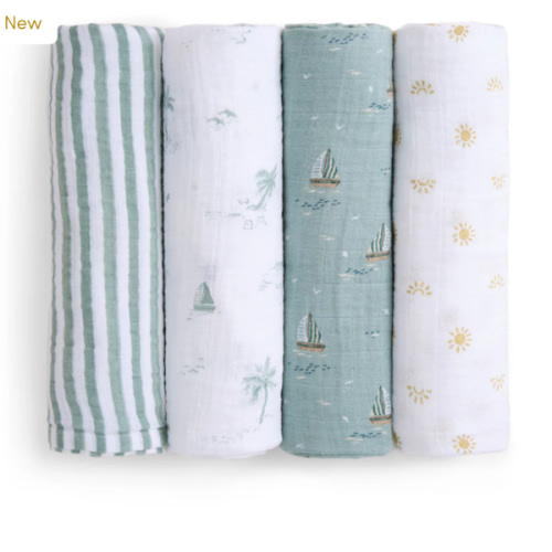 aden + anais Organic Cotton Muslin Swaddles in Sailing Seas 4 Pack