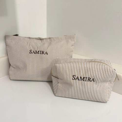 Personalized Embroidered Seersucker Zippered Bag and Pouch | Baby and Kids Storage | Travel | Great for Gifts | Wedding and Wedding Party