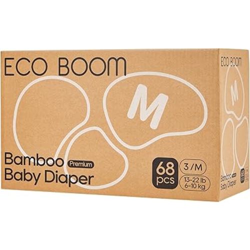 ECO BOOM Diapers, Viscose from Bamboo Diapers, Natural Soft Disposable Nappies for Infant, Size 3 Suitable for 13 to 22lb (Medium - 68 Count)