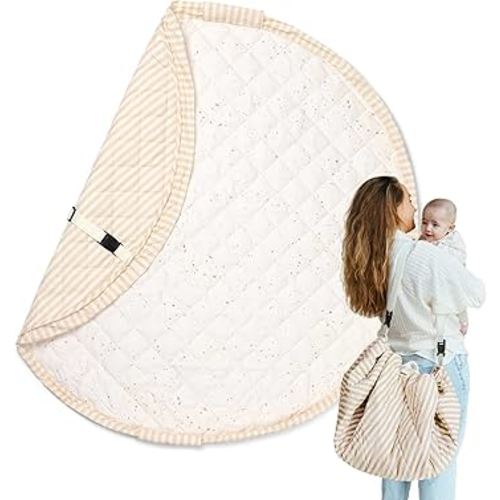 Blooom 2-in-1 Quilted Baby Play Mat & Storage Bag | Portable, Soft, and Convenient | Perfect for Travel & On-The-Go | Portable Play Mat for Baby & Toddler | Oekotex Cotton (Confetti, 47 Inches)