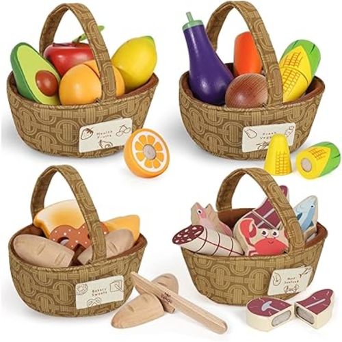 Lehoo Castle Wooden Play Food Set for Toddlers, Play Kitchen Accessories
