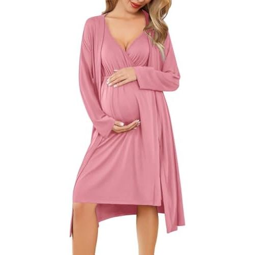 Ekouaer Maternity Nursing Gown and Robe Set Labor Delivery Nursing Nightgowns for Breastfeeding Pregnancy Clothes
