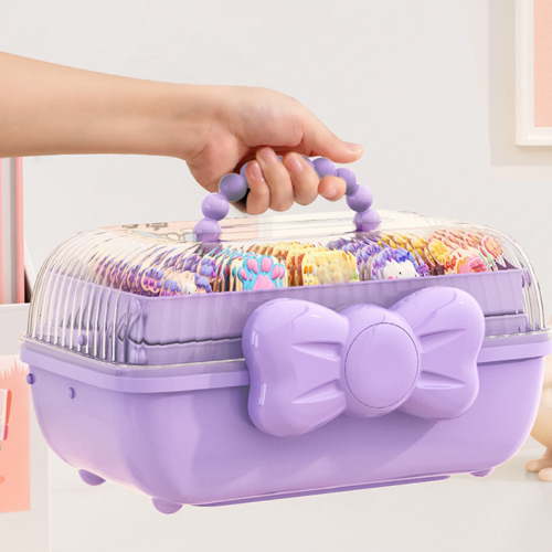Cute Girls Hair Accessories Storage Organizer Box , 3-Layers Plastic Hair Ties Holder Hair Clips Container Headbands Organizer Gift for Baby Girls, Purple