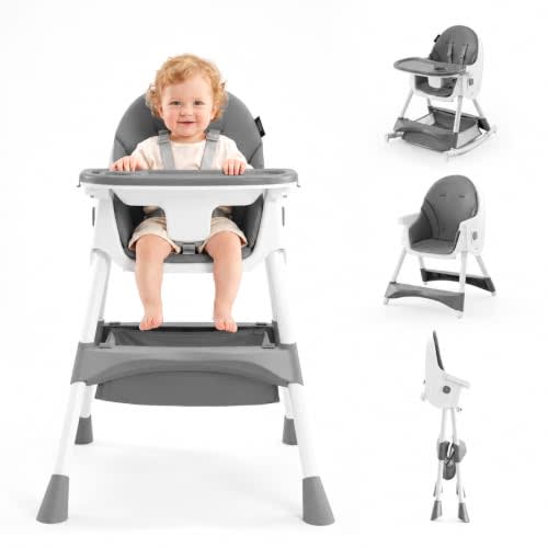 HARPPA Foldable Baby High Chair, Convertible Toddler Chair, Booster Seat | Easy to Clean High Chairs for Babies and Toddlers, Removable Double Tray, Cup Holder, Compact Storage, Dishwasher Safe