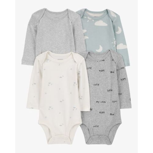 Baby 4-Pack Long-Sleeve Cloud Bodysuits - Newborn - 6 Months