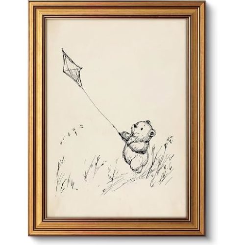 LECYHCYHLE Teddy Bear Framed Wall Art Sketch Bear Wall Decor 12×16 In