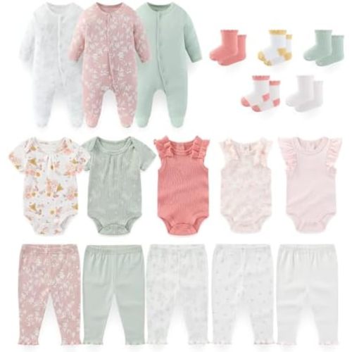 Baby Boy Girl 18 Pack Layette Set Cotton Infant Unisex Clothes and Accessories New born Essentials Clothing Sets