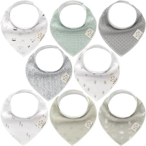 KeaBabies 8pk Organic Baby Bandana Bibs for Drooling and Teething, Nordic