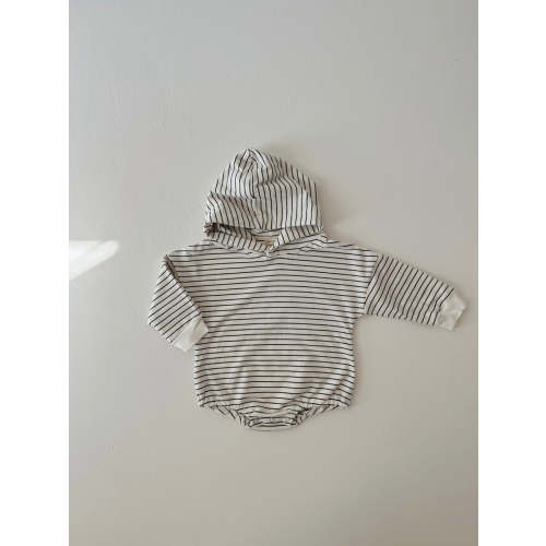 Black Stripe | Hooded Romper 6-12M