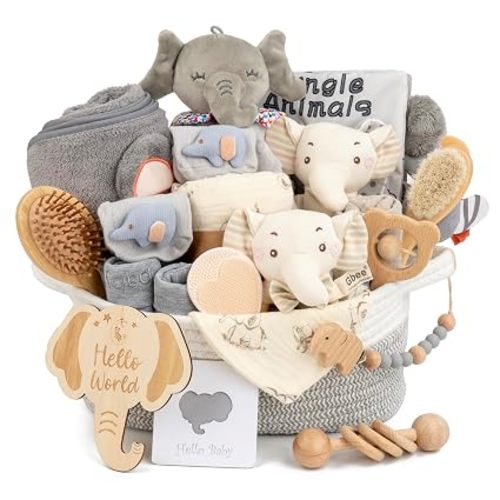 Baby Boy Gift Basket, 21-Piece Newborn Boy Shower Gift, Bath & Grooming(Type - Elephant)