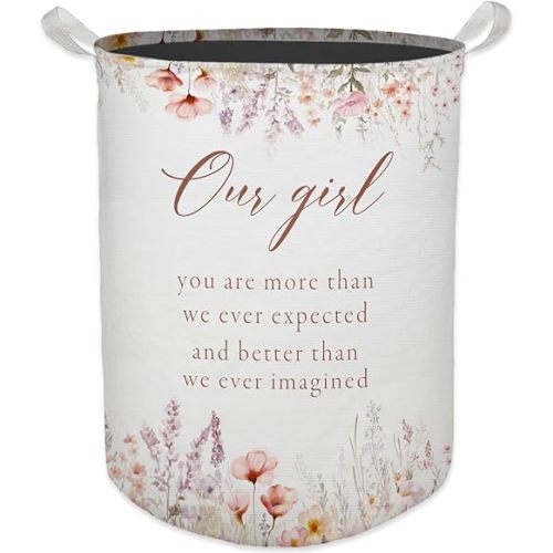 Baby Girl Laundry Basket, Boho Floral Wildflower Waterproof Collapsible Laundry Hamper Dirty Clothes Storage Toy Bin Organizer for Toddler Girls Room Nursery Bedroom Bathroom Kids Room