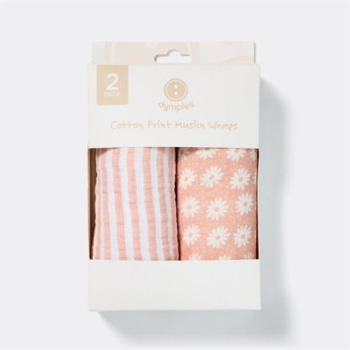 Dymples Cotton Print Muslin Wrap 2 Pack - Pink Floral