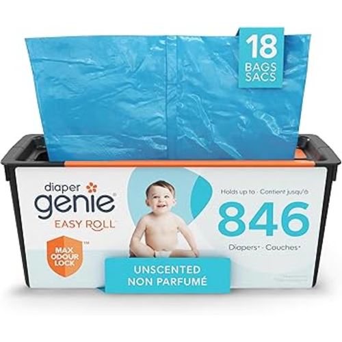 Diaper Genie Easy Roll Refill with 18 Bags - for the Diaper Genie Signature and Platinum pails | Lasts Up to 5 Months or Holds Up to 846 newborn Diapers Per Refill blue 1 Count