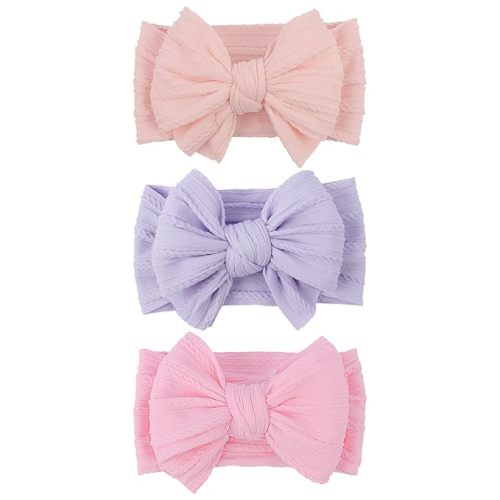 LemonSpace Handmade Baby Girls Headbands Soft Stretchy Nylon Hair Bands Hair Accessories with Bows for Newborn Baby Girls Infant Toddlers Kids (Violet Pink)
