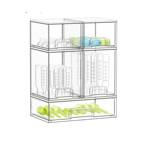 SpaceAid Bottle Storage Organizer Baby - Acrylic Bottles Station Organizer Container, Stackable Clear Drawers for Countertop, Vanity, Bathroom, Cabinet, Pantry Organization, 5 Pack, 2S2M1L, 15.4" H