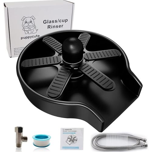 Glass Rinser Cup Bottle Washer Cleaner for Kitchen Sinks, Kitchen Sink Accessories Attachment (Black)