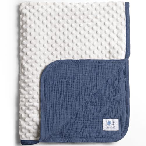 lulumoon Baby Blanket for Newborn Receiving: Minky Dot & Muslin Lightweight - Thermal Blanket Gift for Baby Shower & Hospital Welcoming 30"x40"Blue