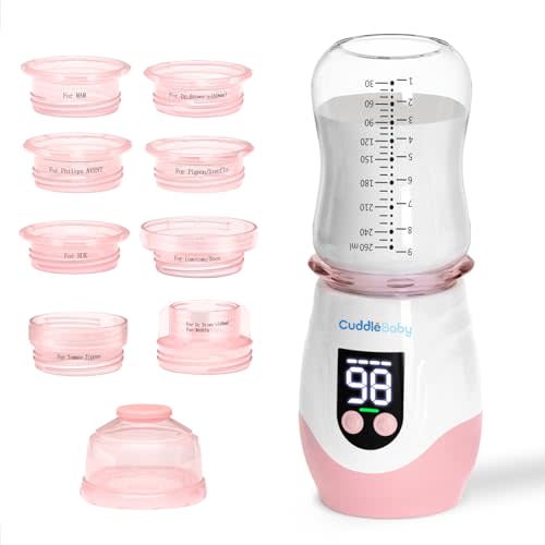 CuddleeBaby Portable Bottle Warmer for Travel, Cordless Baby Bottle Warmer, Rechargeable Bottle Warmer with 8 Adapters, 1 Milk Powder Container, Compatible with Most Bottle, Fast Heating, Pink