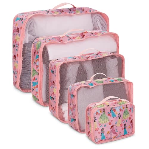 Disney Minnie Mickey Stitch Packing Cubes - Winnie the Pooh, Princess Cinderella, Cars, Toy Story 5 Piece Packing Cubes Compression - Travel Essential - Luggage Suitcase Organizer Set