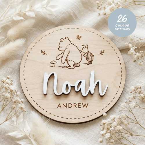 Personalized Winnie the Pooh Baby Name Sign — Wood Nursery Wall Decor & Photo Prop