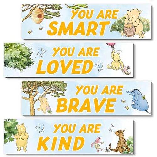 BirtDerr 4PCS Winnie Room Decor-Pooh Sign-Winnie Baby Stuff Vintage Nursery Decor-Pooh Wall Decor Wall Art(Classic)