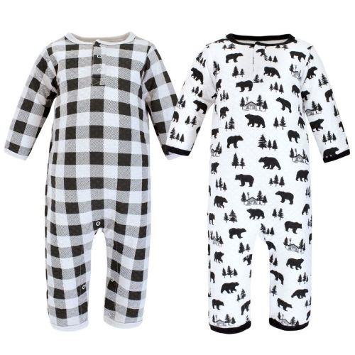 Hudson Baby Infant Boy Premium Quilted Coveralls, Bear Gray Black
