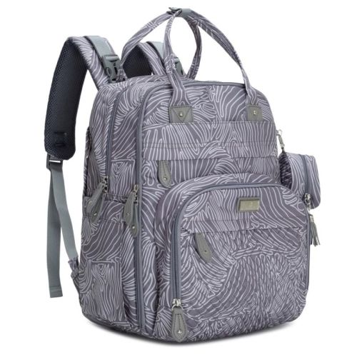 BabbleRoo Diaper Bag Backpack Stylish 26L Hands Free Baby Bag with Changing Pad, Stroller Straps & Water-Resistant Pañaleras, Gray Swirls, Large