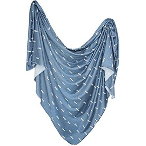 Large Premium Knit Baby Swaddle Receiving Blanket Navy and White Triangles"North" by Copper Pearl