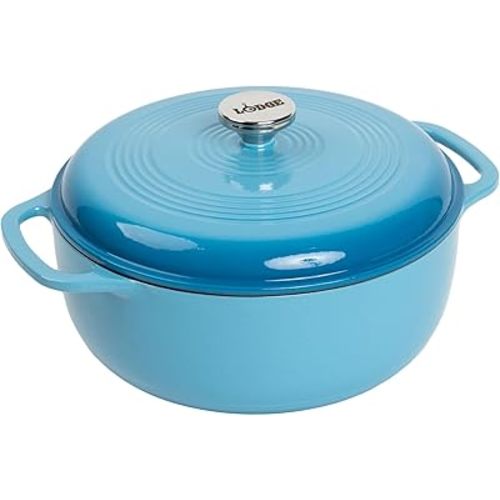 Lodge Essential Enamel Cast Iron Dutch Oven 6 Quarts - Perfect for Bread Baking, Braising, Marinating & Slow Cooking, Features Moisture-Sealing Lid & Dual Handles, Kitchen Essentials, Cornflower Blue