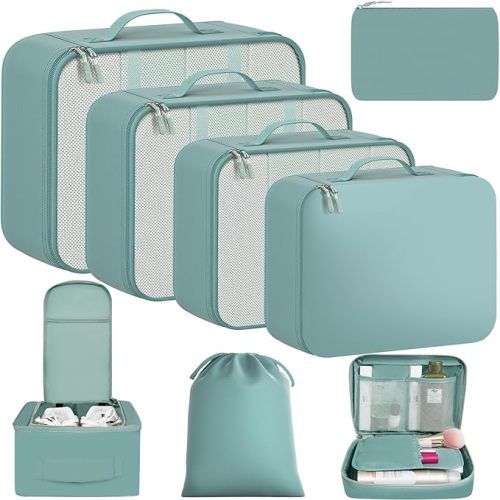 BAGAIL 8 Set Packing Cubes Luggage Packing Organizers for Travel Accessories-Dusty Blue