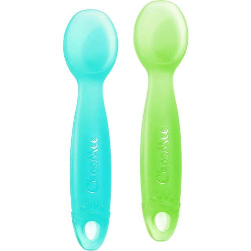 ChooMee Silicone Baby Spoons | 4 Months +, First Stage Baby Led Weaning and Self Feeding | Soft Spoon with Firm Handle | Designed in USA, BPA Free, Premium grade Platinum Silicone | 2 CT