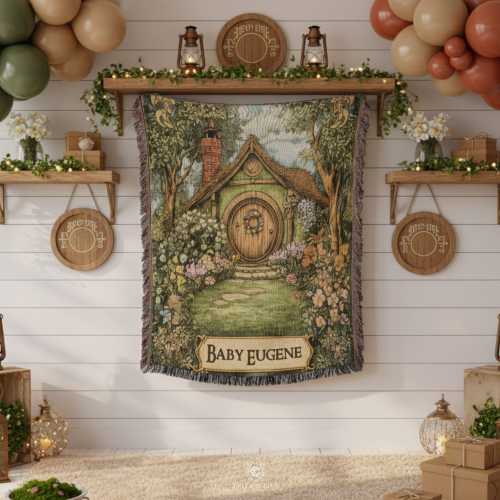 Personalized Fantasy Baby Blanket, Hobbiton Cottage Nursery Decor, Custom Baby Shower or Christmas Gift for New Born