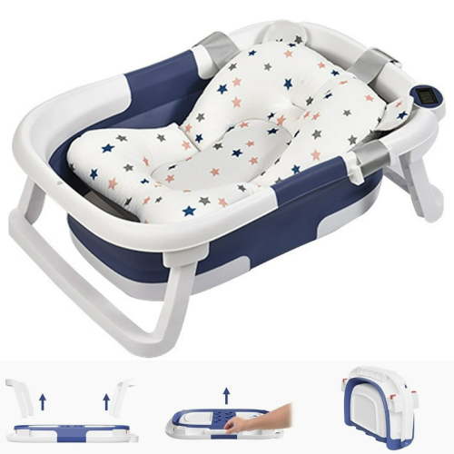 Prociv Collapsible Baby Bathtub for Infants to Toddler, Portable Travel Bathtub Multifunctional Bathtub with Drain Hole, Baby Folding Bathtub for Newborn 0-36 Month Blue