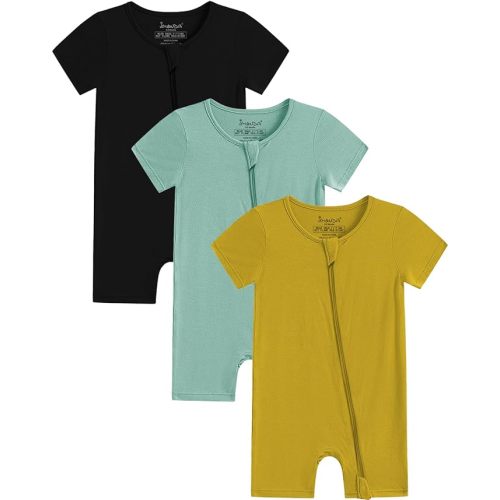 Jimonda Boys Baby Girls Short Sleeve Romper Unisex Baby Footless Pajamas With Viscose 2-Way Zipper Front 3Pcs0-24Months