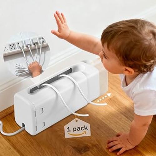 Improved Power Strip Cover Box(1 Pack) 丨Outlet Covers Baby Proofing丨Baby Safety Products丨Adjustable Length Childproof Outlet Cover丨Preventing Toddlers from Touching Sockets丨Fits Most Sockets., White