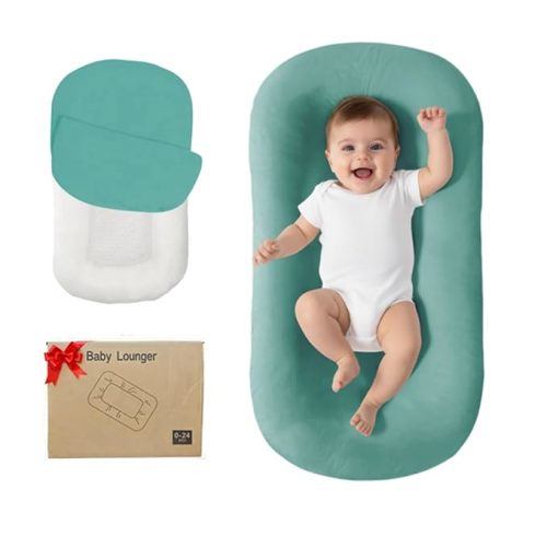 Lucakuins Baby Lounger, Bionic Design Baby Lounger for Newborn 0-24 Months, Soft Organic Cotton Breathable Lounger for Infants (Lovely Pink)