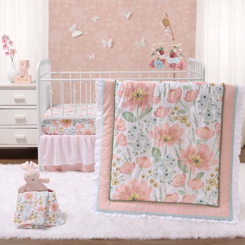The Peanutshell Organic Cotton Nursery Bedding Set for Baby Girls, Wildflower, 4 Pieces